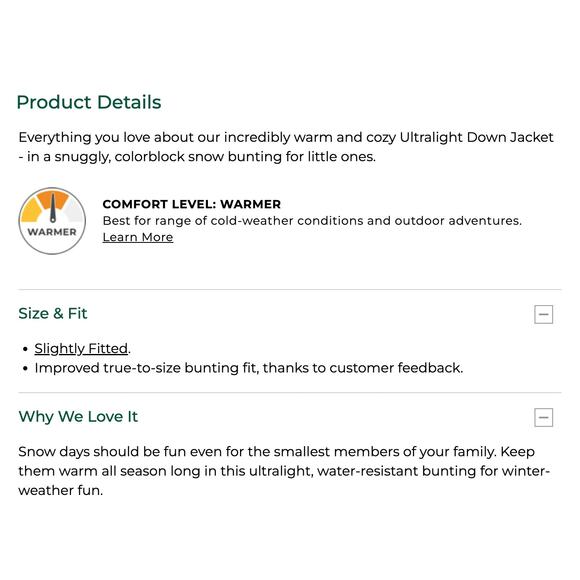 L.L. Bean Infants' Ultralight 650 Down Bunting Snowsuit 6-12 Months NWT - Picture 10 of 12